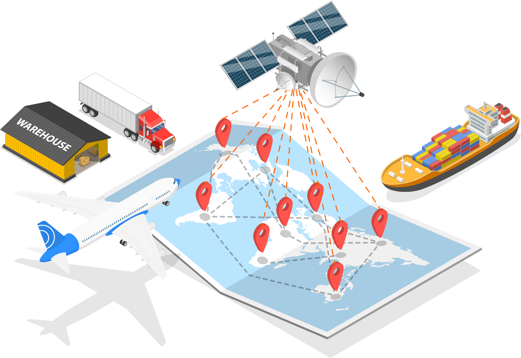 3D Isometric Flat  Conceptual Illustration of International Freight Cargo